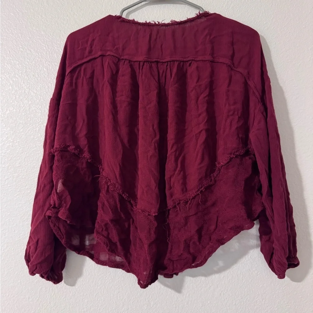 Free People Deep Red Button-Up Blouse Size XS